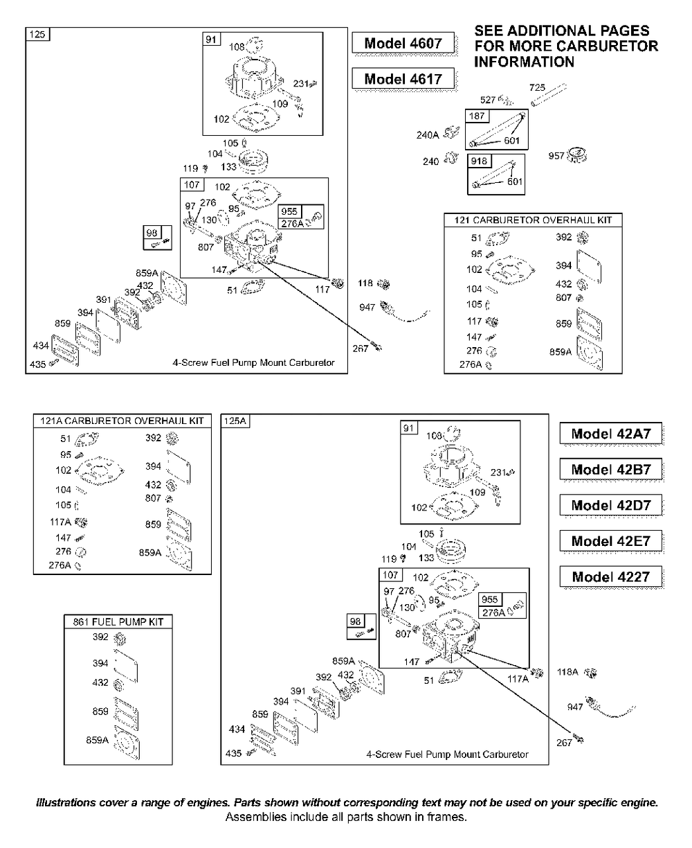 Carburetor, Kits/Gasket-Carburetor Diagram and Parts List for 422707-1520-XX  Briggs and Stratton Engine